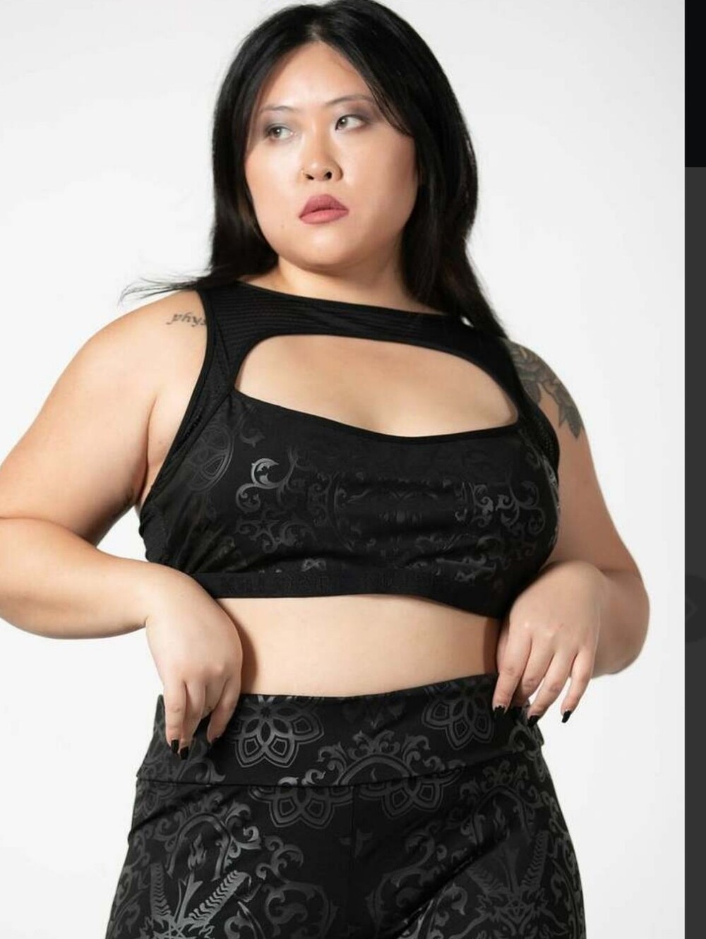 Killstar Black Tonal Pattern High-Neck Sports Bra - Picture 4 of 5